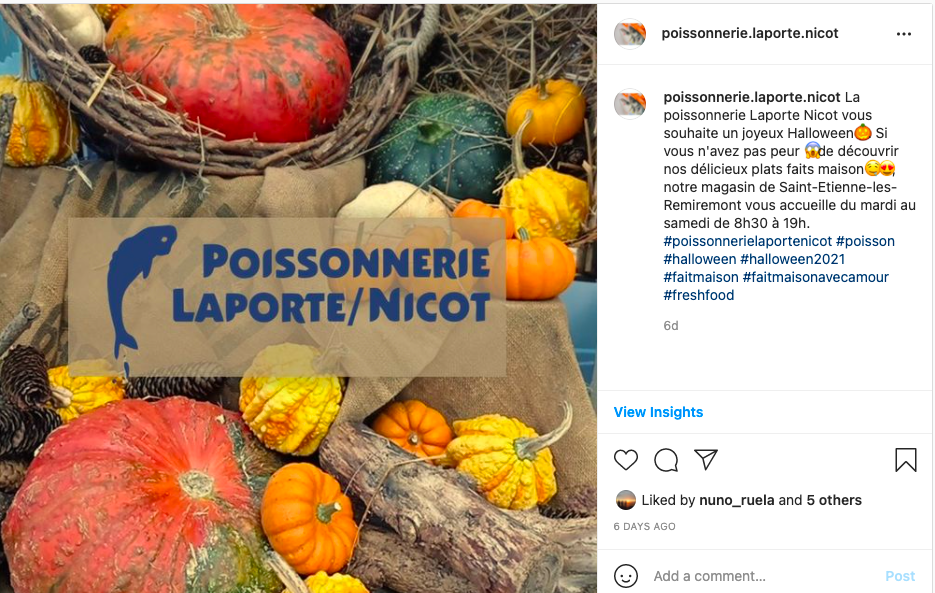 post facebook avec citrouille Halloween et logo poissonnerie Laporte Nicot par dessus